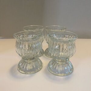 RARE ANTIQUE Clear Glass 4 IceCream Cups DEEP RIDGES FOOTED 1” OPEN BASE SEAMS